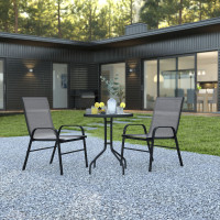 Flash Furniture TLH-0701303C-GY-GG Brazos 3 Piece Outdoor Patio Dining Set - 23.75